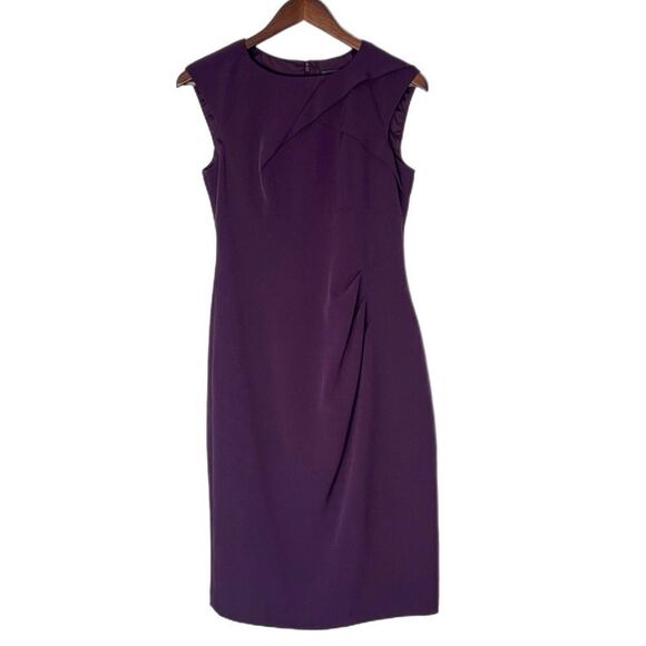 Adrianna Papell Pleated Crepe Dress Plum - Picture 2 of 7